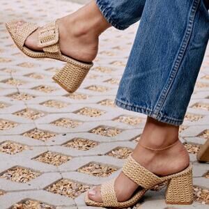 NEW Matisse Lucy Heels Size 6 Natural Raffia Heels Square Vacation Tuckernuck
